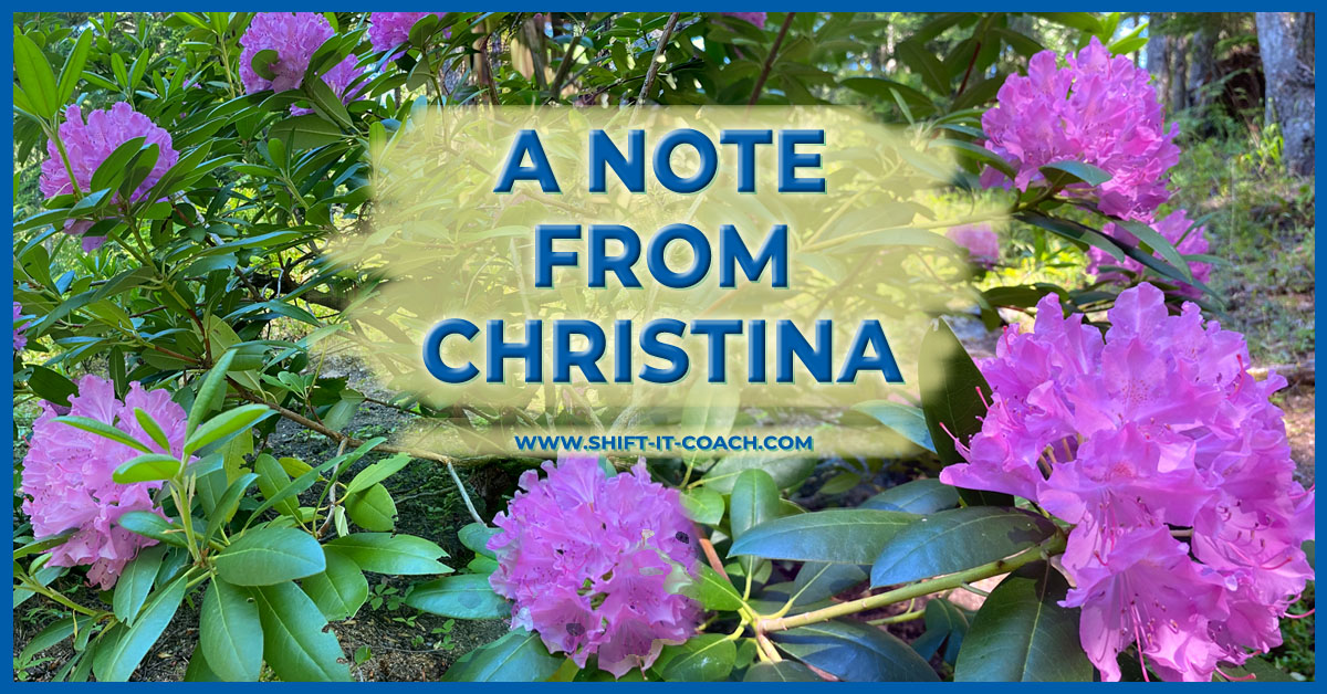 A note from christina banner against Christina Merkley's vibrant hot pink peonies.