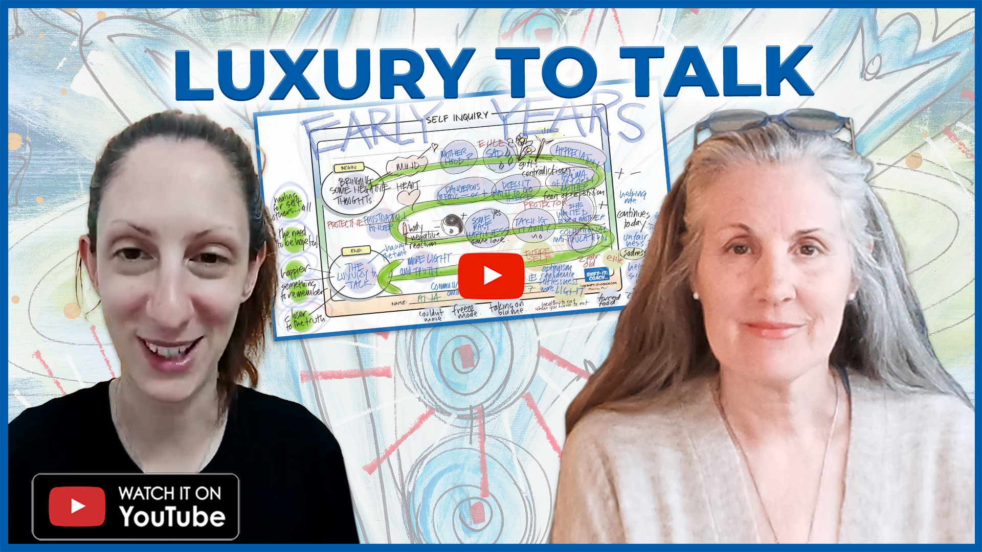Sit with Christina: YouTube cover shows Christina Merkley with Ana and a visual map blue artword in the background. Luxury to Talk episode